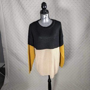 NWT Evelyn Taylor | Black & Mustard Color Block Sweater - L